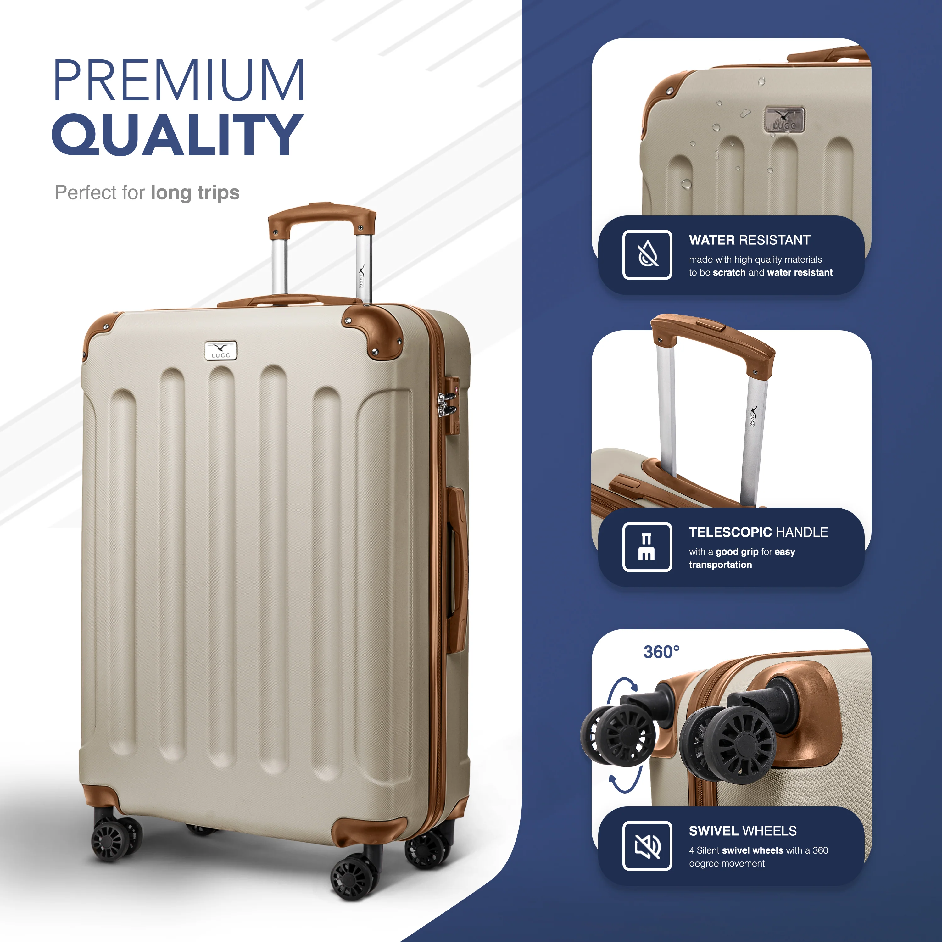 28" Skywander Large Suitcase - Cream & Brown - Image 3
