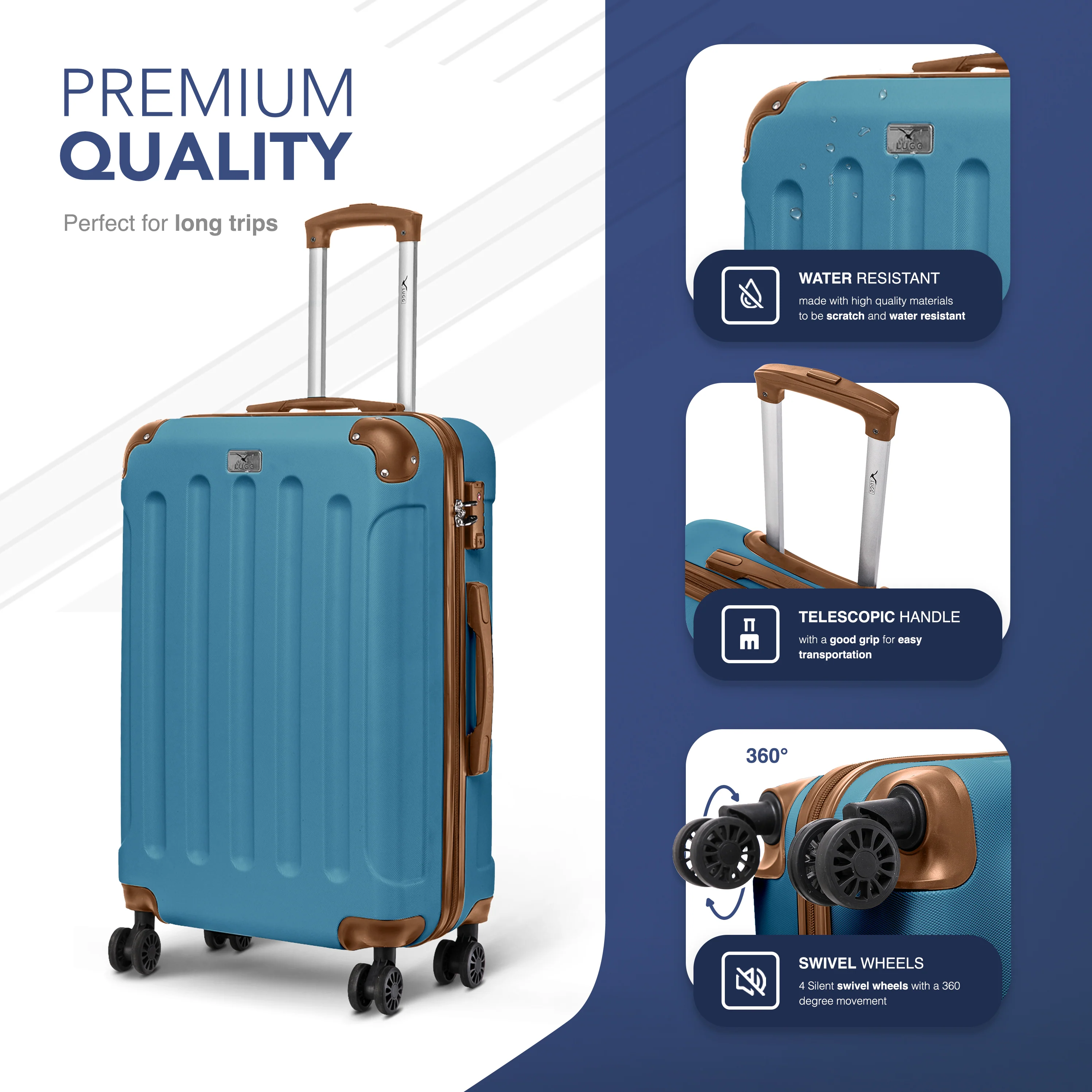24" Skywander Medium Suitcase - Blue & Brown - Image 3