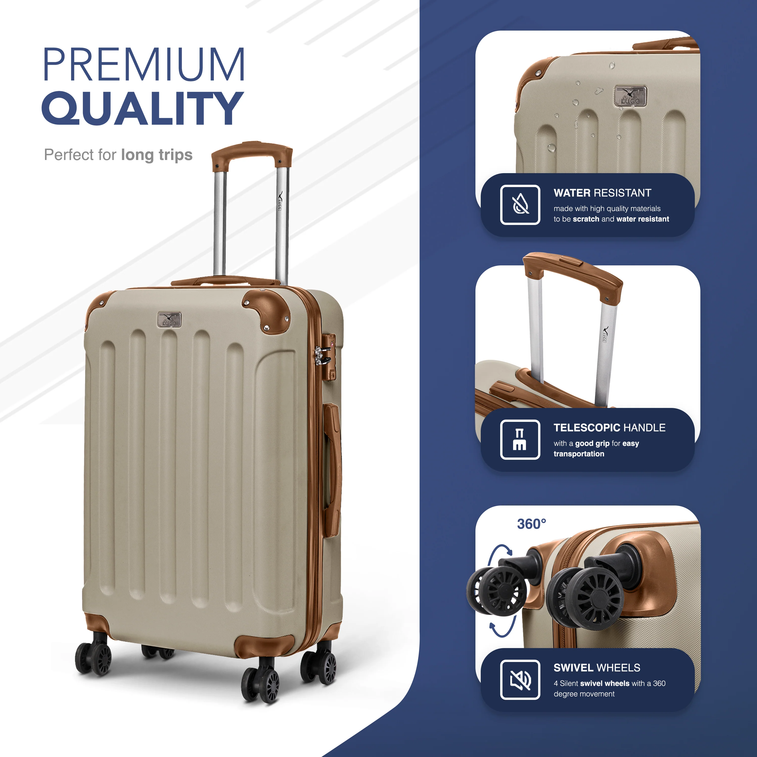24" Skywander Medium Suitcase - Cream & Brown - Image 3
