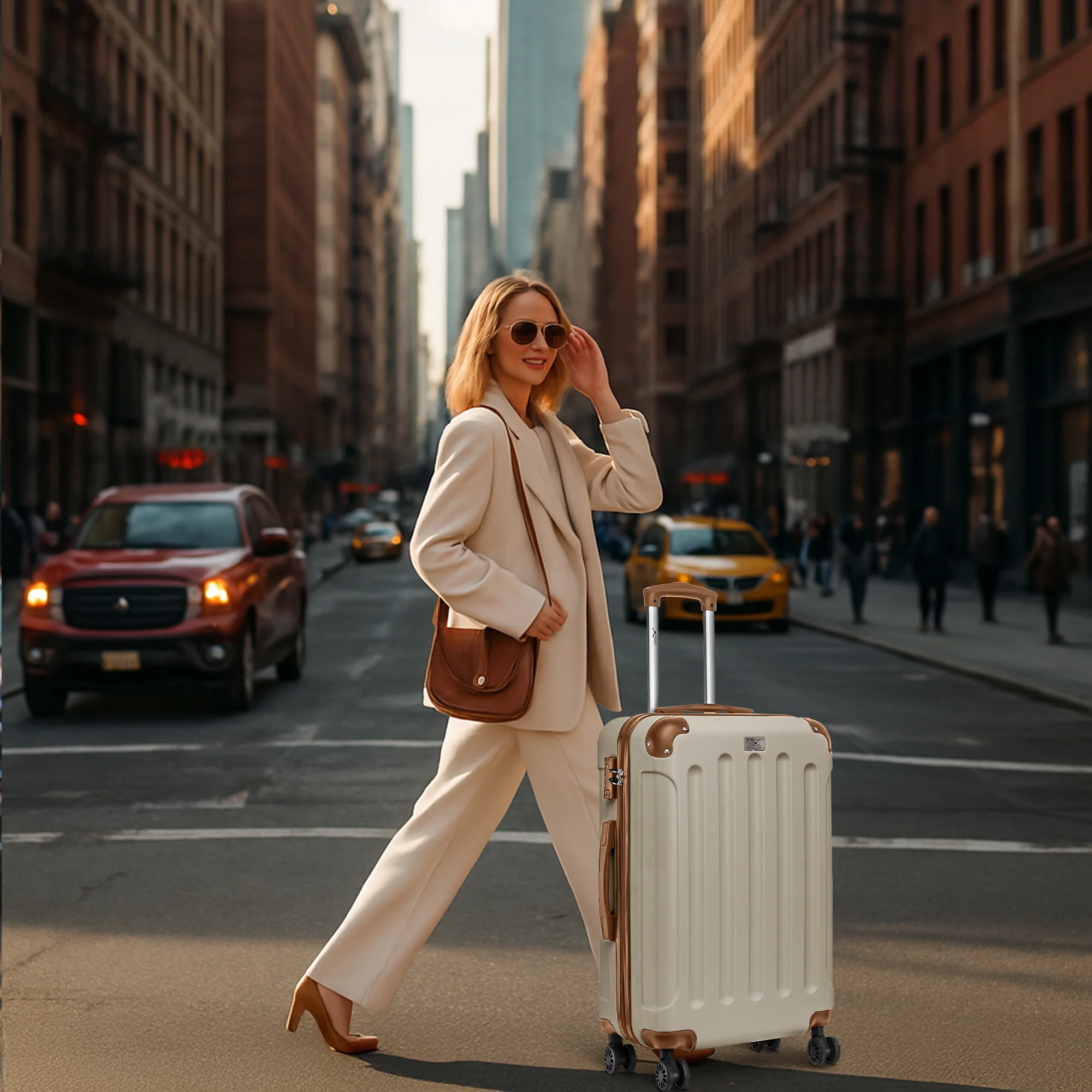 24" Skywander Medium Suitcase - Cream & Brown - Image 6